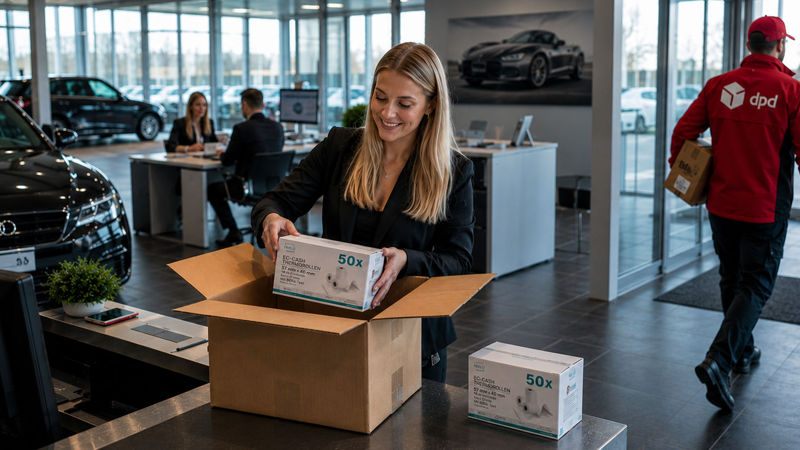 Thermorollen 57mm EC-Cash – Lieferung ins Autohaus